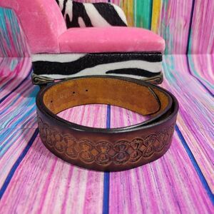 Genuine Leather Belt Brown with Bow Tie Accents Size 34 (2010)